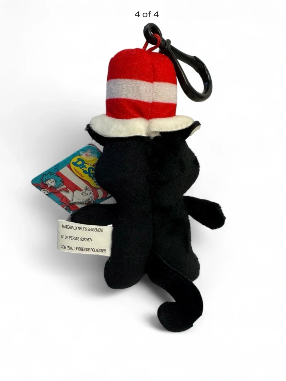 Dr. Seuss Cat in the Hat Plush Keychain - Black, White & Red
